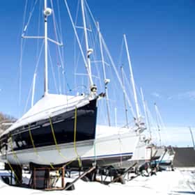 Winterized boats at marina