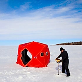 ice fishing in the winter 
