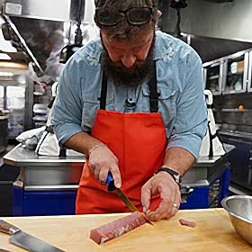chef cutting shashimi with AFTCO knife