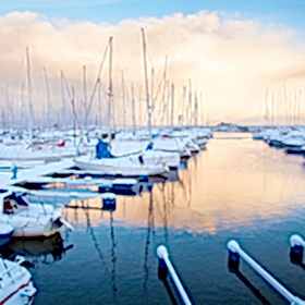 Boats in a marina during wintertime